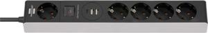 Brennenstuhl 1159780615 Premium-Line Stekkerdoos 5 sockets | Aan/uit Schakelaar | 2x USB-A | 1x USB-C | Zwart | 1,5 meter