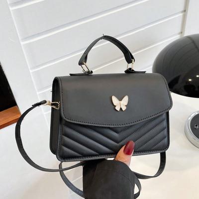 Bon&Bon White PU Leather Bowknot Flap Square Crossbody Shoulder Bag Black