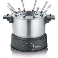 SEVERIN FO2473 Elektrische fondue 8 personen met uitneembare RVS pan, Inbegrepen: Spatscherm en 8 vorken