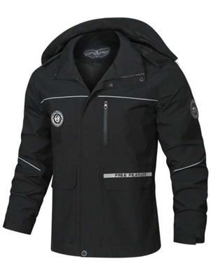 Bon&Bon Men's Windproof Hooded Outdoor Jacket - Black Hiking Trench Coat Black / XXXL