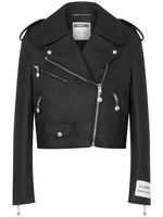 Moschino veste de moto en cuir à logo appliqué - Noir