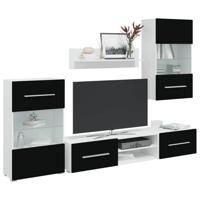 Muurvitrine tv-meubel met LED-verlichting zwart 5-delig