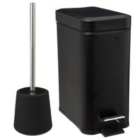 Badkamer/toilet set - WC-borstel en pedaalemmer 5L - metaal/ polyresin - zwart