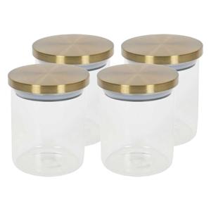 Voorraadpot - 4x - 600 ml - glas - draaideksel - goud - 9 x 12 cm - weckpot