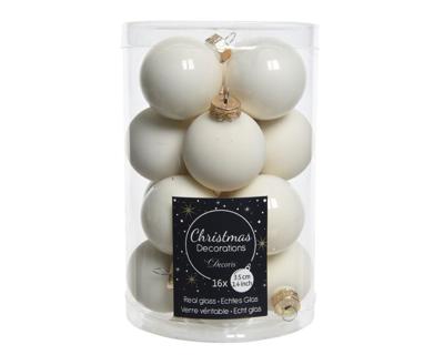 16 Glazen balletjes 35 mm wol wit - Decoris