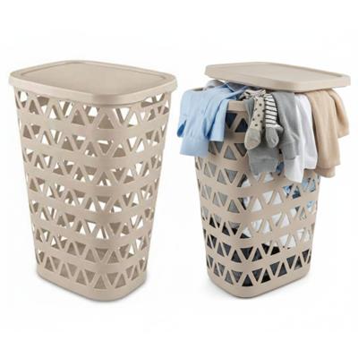 Curver Wasmand met deksel - 2x - ventilatiegaatjes - beige - kunststof - 55 ltr - 42 x 34 x 60 cm