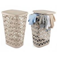 Curver Wasmand met deksel - 2x - ventilatiegaatjes - beige - kunststof - 55 ltr - 42 x 34 x 60 cm