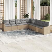 9-delige Loungeset met kussens poly rattan beige