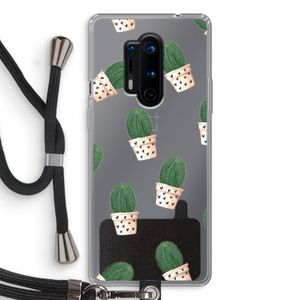 Cactusprint roze: OnePlus 8 Pro Transparant Hoesje met koord