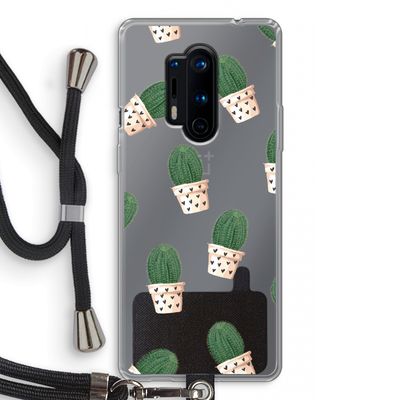 Cactusprint roze: OnePlus 8 Pro Transparant Hoesje met koord