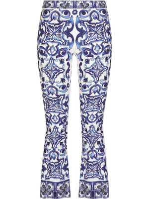 Dolce & Gabbana pantalon évasé à imprimé Majolica - Bleu