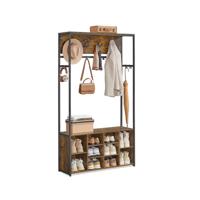 Garderoberek met schoenenplank haken en verstelbare schappen, Vintagebruin-Zwart