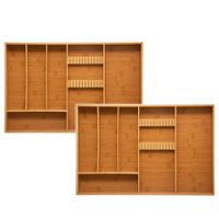 Set van 2x stuks bestekbakken/keuken organizers 6-vaks bamboe 38 x 58 cm - thumbnail