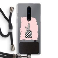 Zwart-wit cactus: OnePlus 8 Transparant Hoesje met koord