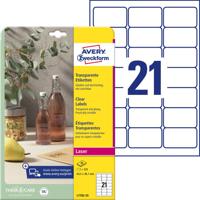 Avery-Zweckform L7782-25 Folie-etiketten 63.5 x 38.1 mm Polyester folie Transparant 525 stuk(s) Permanent hechtend Laser (zwart/wit), Laser (kleur) - thumbnail