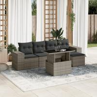6-delige Loungeset met kussens poly rattan grijs