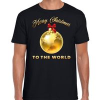 Kerst t-shirt Merry Christmas to the world zwart heren - thumbnail