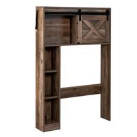 Toiletkast met Schuifdeur Toiletrek Hout Badkamerrek Badkamerorganizer Vrijstaand Bovenbouwkast Wasmachinerek (Bruin)