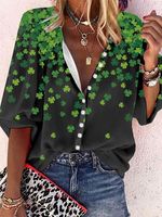 Casual Four-Leaf Clover Printed Loose Blouse