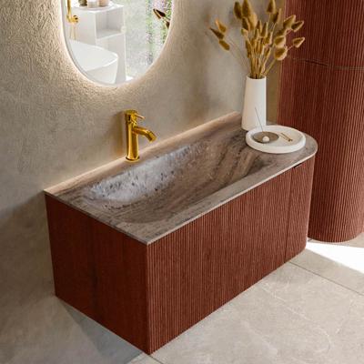 Badmeubel Mondiaz Kurve-Dlux | 95 cm | Meubelkleur Ruby | Wastafelkleur Oza | Solid surface | Wasbak linker zijde spoelbak | 1 kraangat