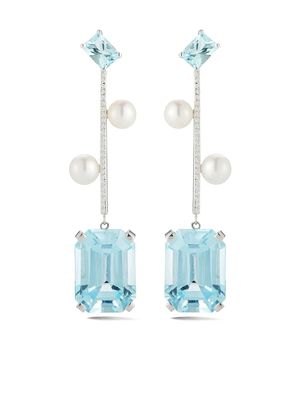 Mateo boucles d'oreilles en or blanc 14ct à ornements d'aigue-marine, topaze et perles - Argent