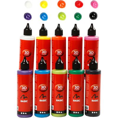 Creativ Company 3d liner, diverse kleuren, 10x100 ml/ 1 doos