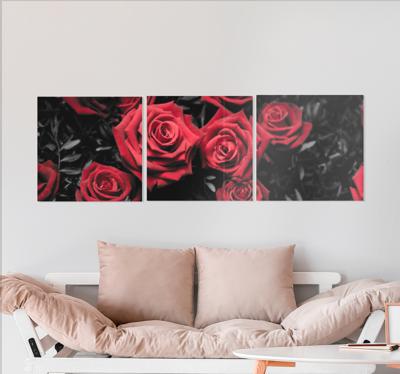 Canvas bloemen Zwart en wit met rode rozen