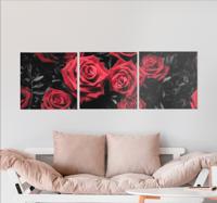 Canvas bloemen Zwart en wit met rode rozen