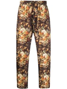 Nanushka pantalon droit en soie à fleurs - Marron