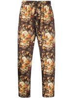 Nanushka pantalon droit en soie à fleurs - Marron