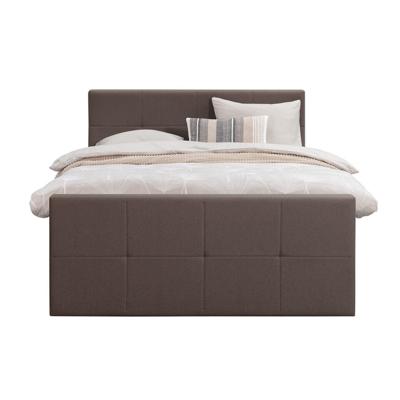 Leen Bakker - Boxspring Met Voetbord Liv Geblokt - Donker - 160x200 Cm - Ronde Poot - Stof - Bruin