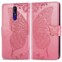 Vlinder liefde bloemen reliëf horizontale Flip lederen case voor OPPO F11 met houder & card slots & portemonnee & Lanyard (roze)