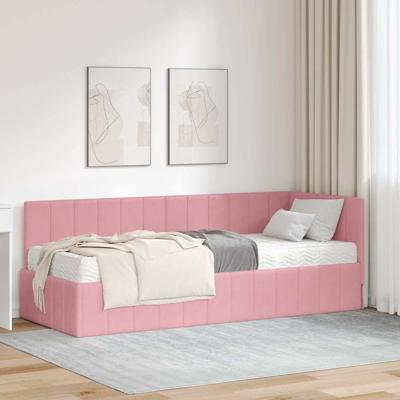 Hoekbedframe met matras met hoofdeinde Roze 80 x 200 cm Fluweel