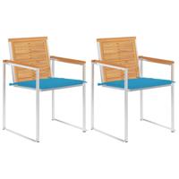 Tuinstoelen 2 st met kussens massief teakhout en staal