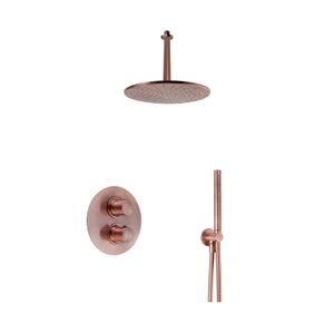 Regendoucheset Inbouw Salenzi Giro R Plafond Uitloop Gegalvaniseerd Geborsteld Koper 20 cm OP=OP