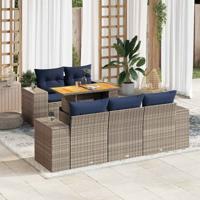 6-delige Loungeset met kussens poly rattan grijs