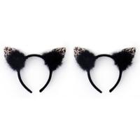 2x stuks diadeem met luipaard/katten oortjes - zwart- meisjes/dames - carnaval verkleed oren