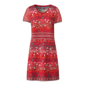 Gebloemde jacquard-gebreide jurk van bio-katoen, rood-motief Maat: 44/46