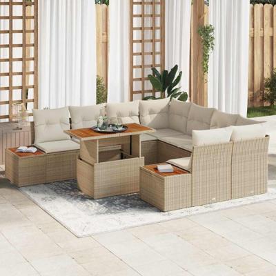 9-delige tuinsofa set met kussens in beige poly rattan