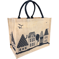 Shopper | Kerstmis | Jute | Huisjes | 43x 20x34cm | naturel/zwart | 50 stuks