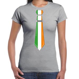 Verkleed T-shirt voor dames - stropdas Ierland - grijs - supporter - themafeest