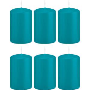 Cilinderkaars/stompkaars - 6x - turquoise - 5 x 8 cm - 18 branduren