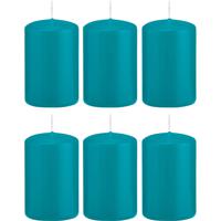 Cilinderkaars/stompkaars - 6x - turquoise - 5 x 8 cm - 18 branduren