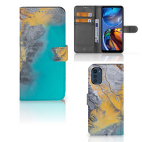 Motorola Moto E32 | Moto E32s Bookcase Marble Blue Gold - thumbnail