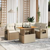 6-delige Loungeset met kussens poly rattan beige