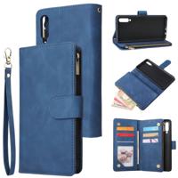 Voor Galaxy A50 multifunctionele retro Frosted horizontale Flip lederen draagtas met kaartsleuf & houder & rits portemonnee & foto frame & Lanyard (bl