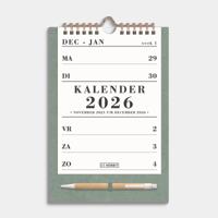 A5 Spiraalkalender 2026 Groen met Pen