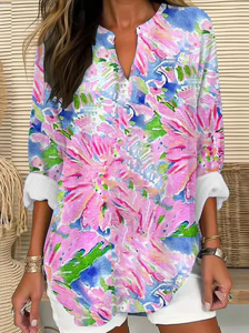 Floral V Neck Casual Shirt