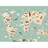 Designed4Kids wandvullend behang kinderkamer wereldkaart met dieren-350 x 260 cm