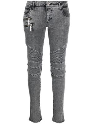 Philipp Plein jean Bike skinny à taille basse - Gris
